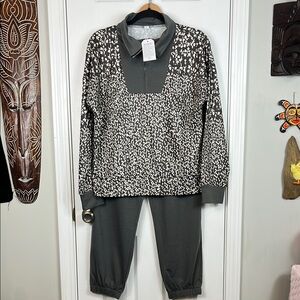 NWT 2 pc. Pullover and sweatpant set. Grayish color size LG. 3/4 zip pullover.